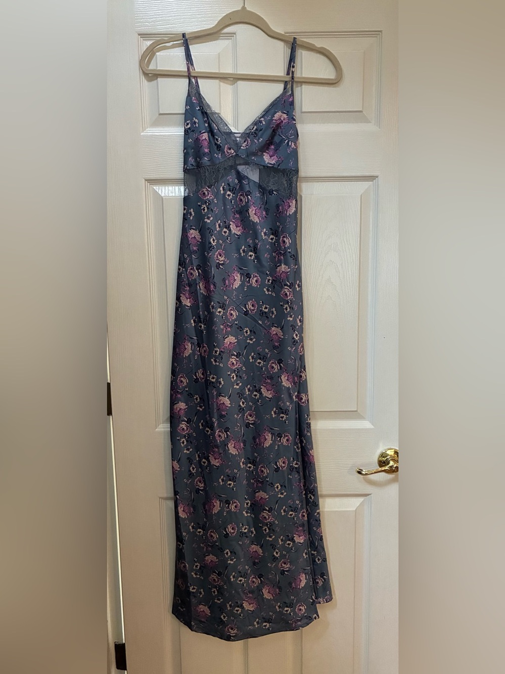 Floral Satin Maxi Skirt in Blue/Gray and Mauve